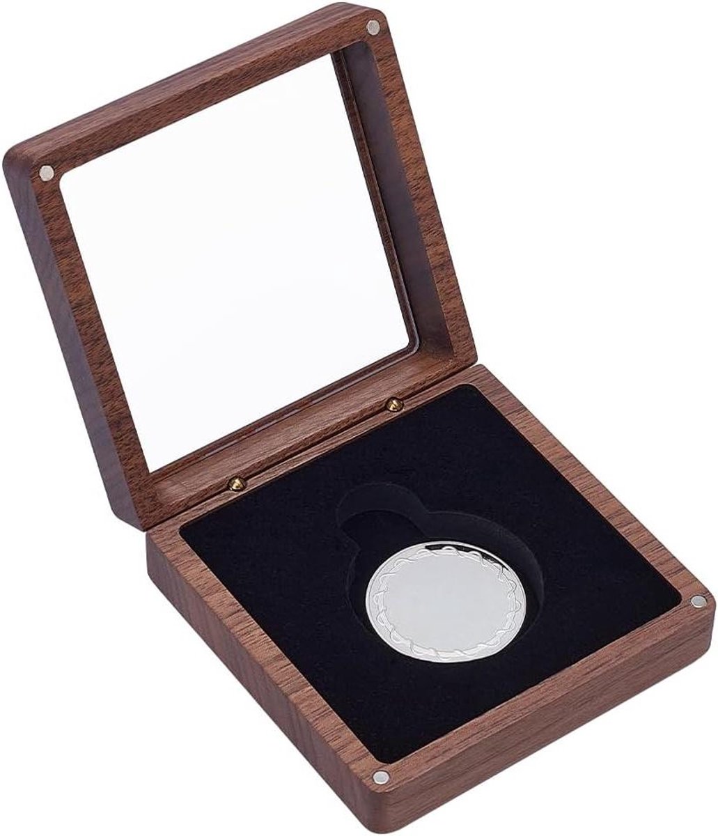 Zakhorloge opbergkoffer van walnoot hout met doorzichtig deksel - houten organizer voor zakhorloges - geschikt voor mannen en vrouwen - inclusief reistas