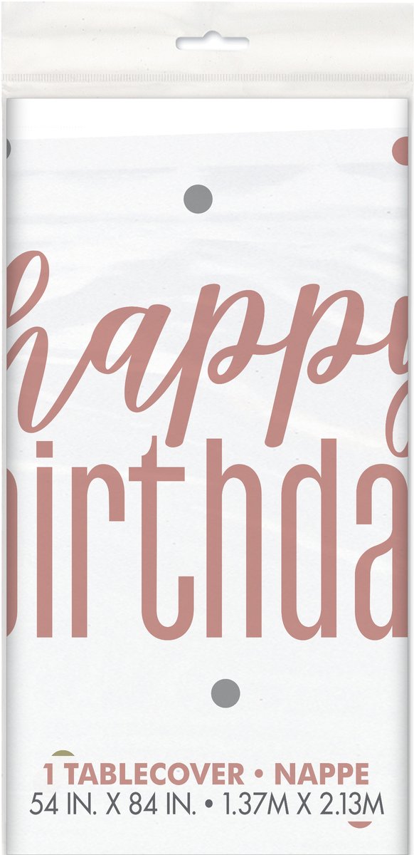 Tafelkleed Rose Gold Glitz Happy Birthday 137x213cm