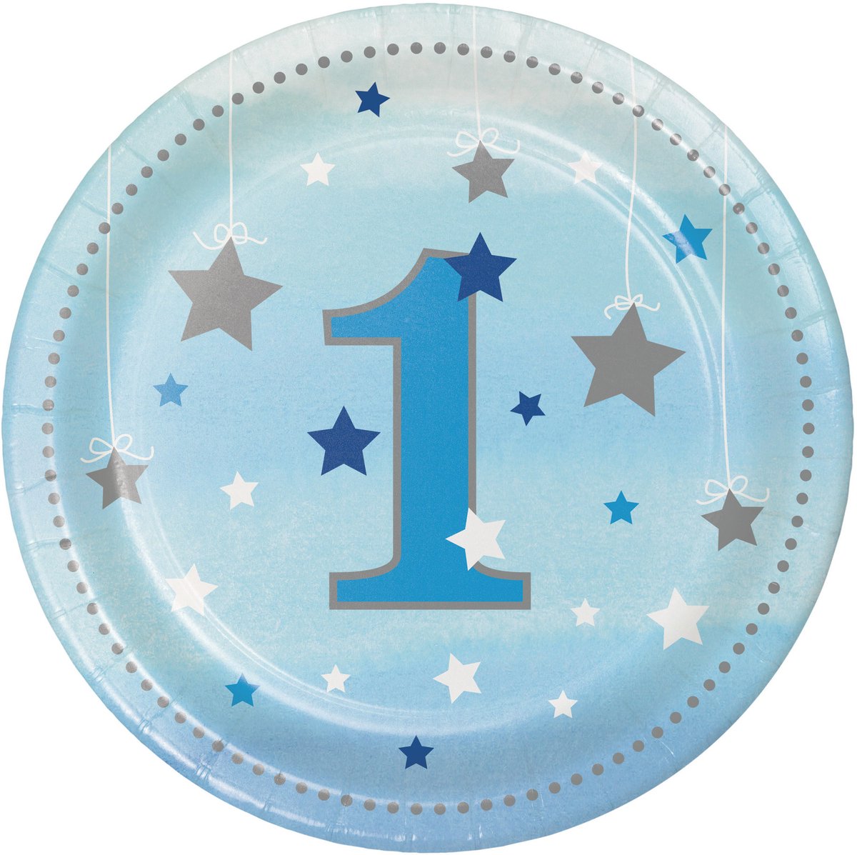 BIGIEMME SRL - 8 kleine One Little Star eerste verjaardagsbordjes blauw 17 cm karton