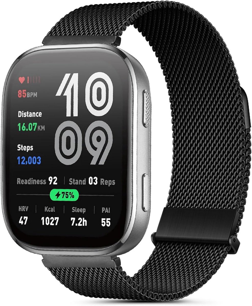 Verstelbare Magnetische Horlogeband 20mm en 22mm Zwart Metaal