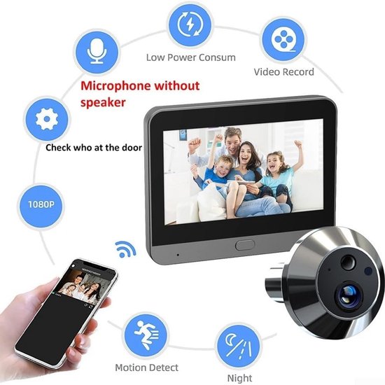 Slimme WiFi Deurcamera met 4.3 inch Monitor en Bewegingssensor | bol