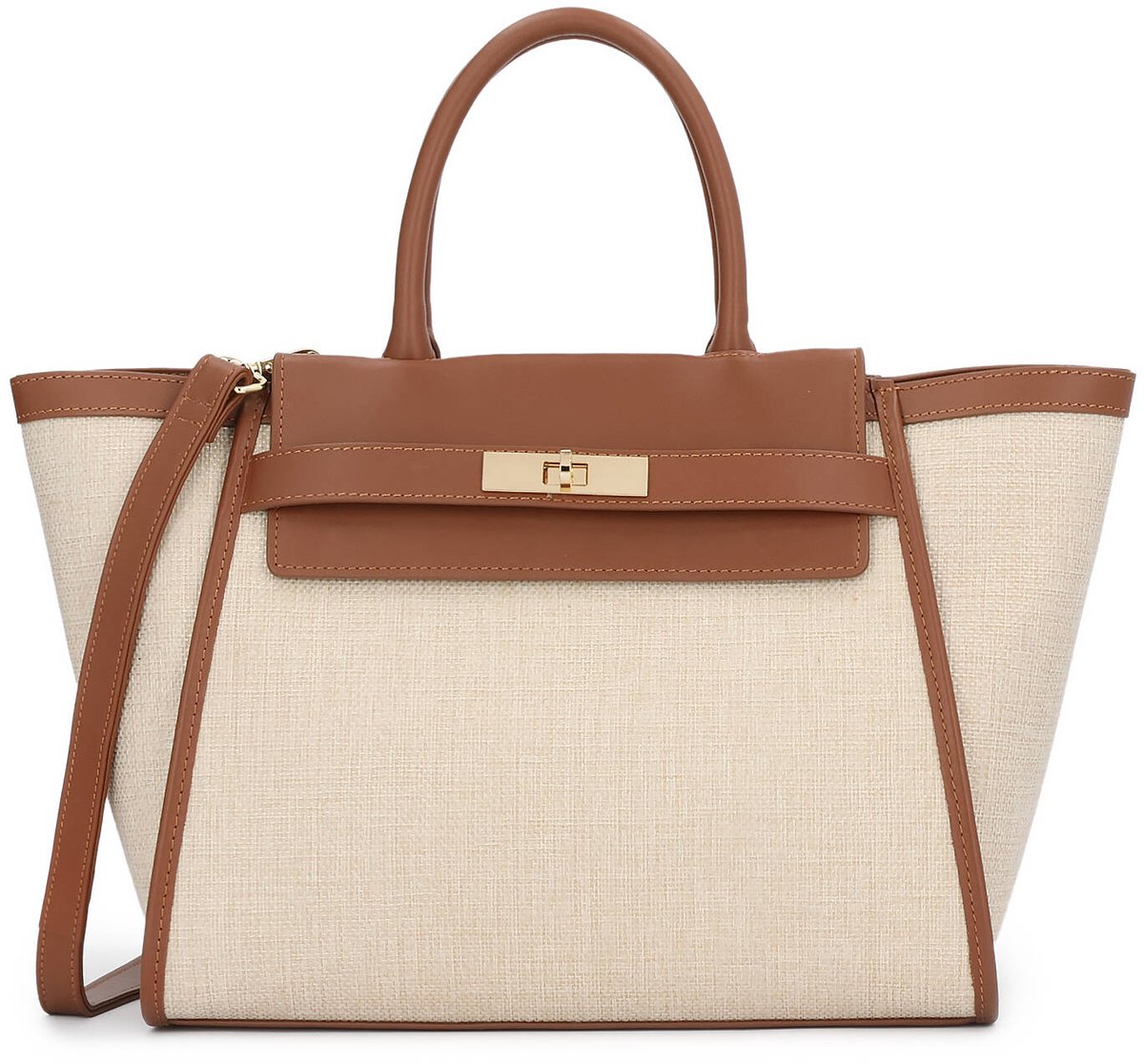 Trapeze handbag in fabric and leather
