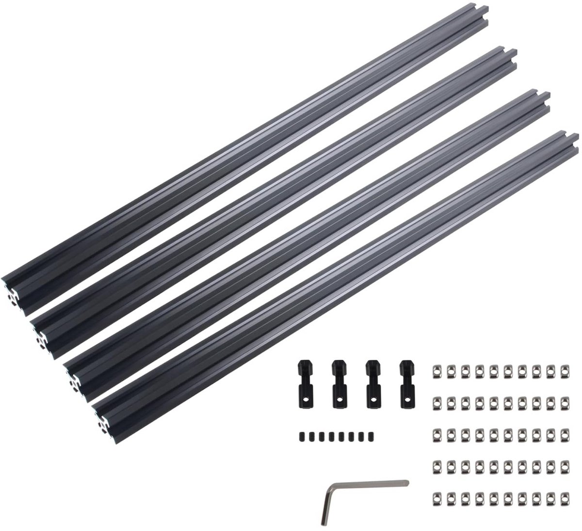 4x Aluminium Profiel Zwart 2020 T-Slot 1000mm - Europese Standaard Extrusie voor 3D-Printers en CNC
