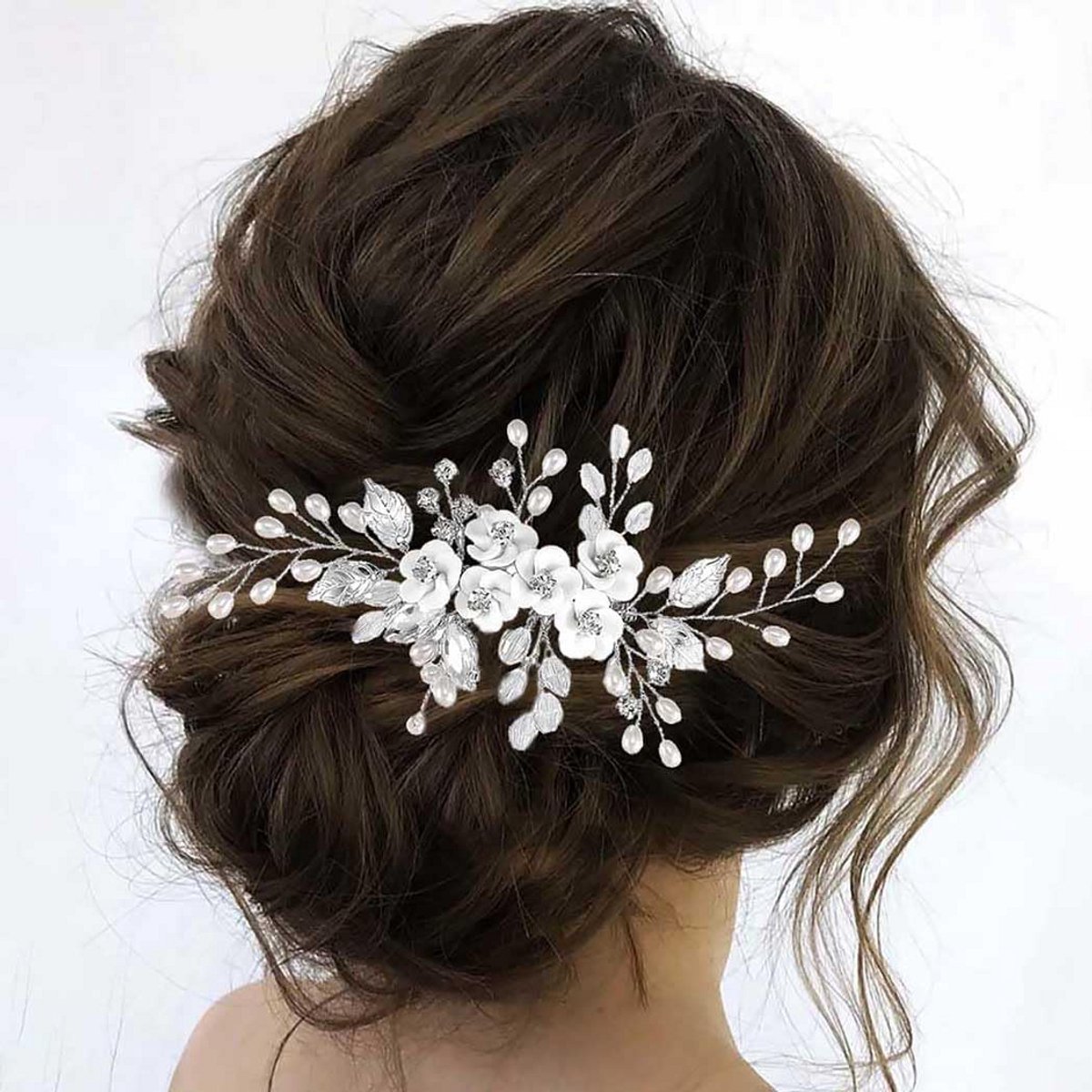 Zilveren Bruidshaarkam met Parel en Kristal - Bruiloft Haaraccessoire