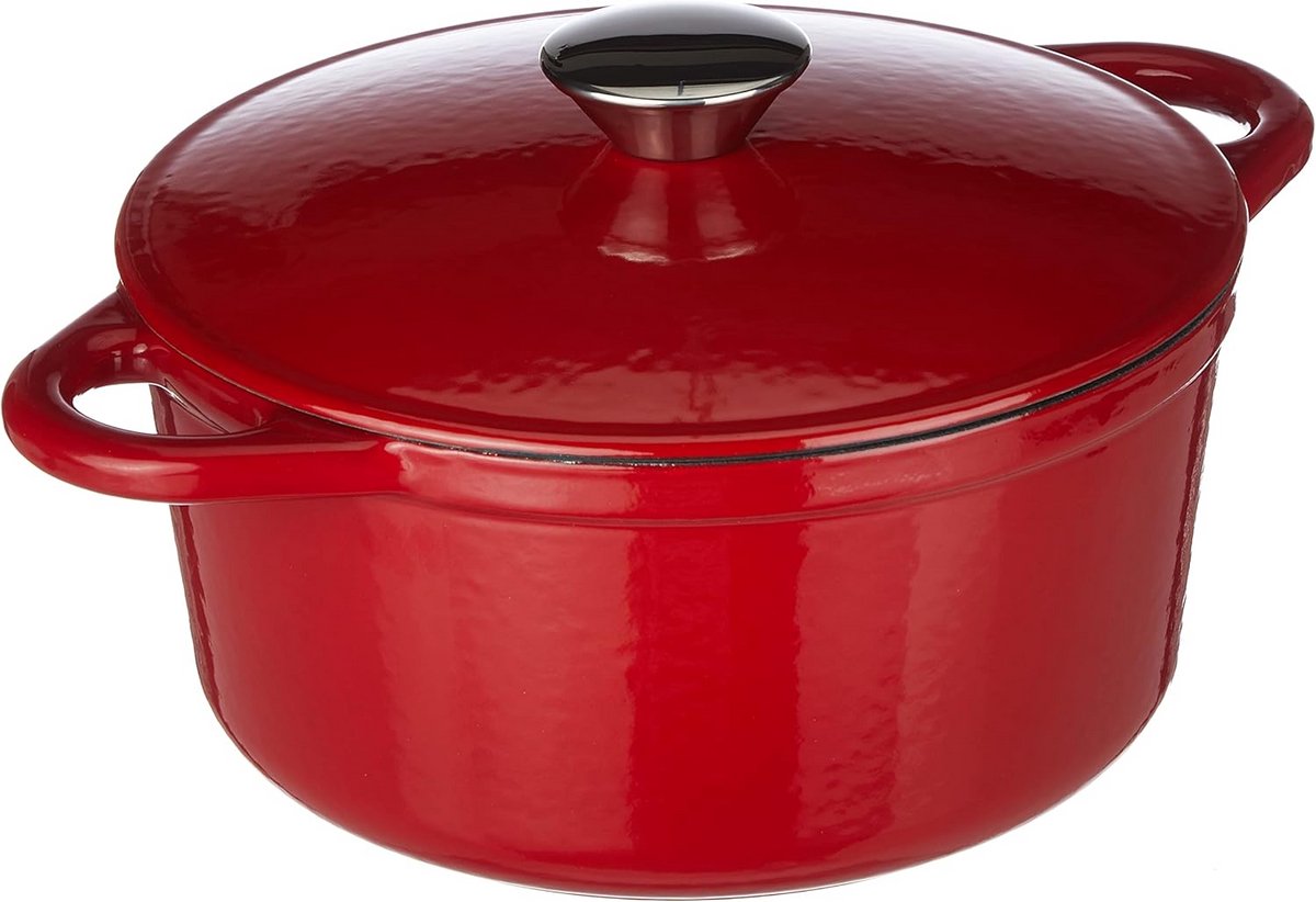 Ronde Gietijzeren Stoofpan met Deksel 21 cm Rood