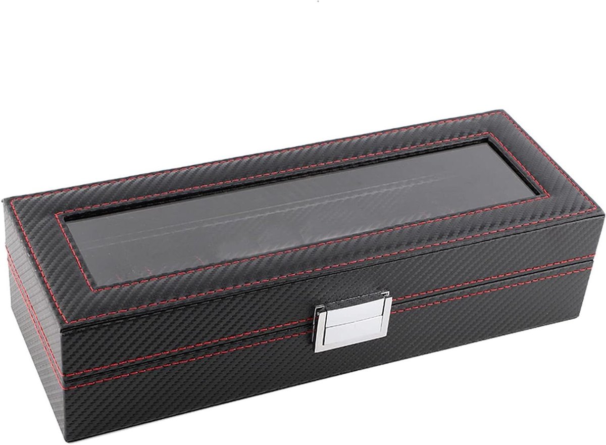 Allecto- Horlogedoos - Koolstofvezel - 6-slots - Sieradendisplay - Opslag - Organisator - Geschikt voor - Reistas - Zwart