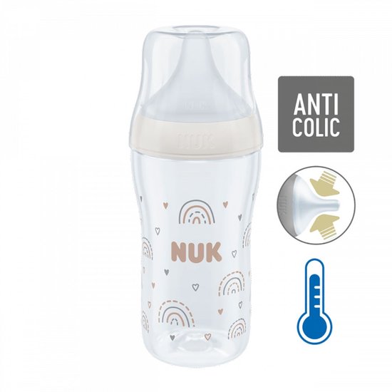 NUK - Babyfles - glazen babyfles met temperatuurregeling 230 ml beige maat M - flesje - zuigfles - voeding - anti-koliek - voeding - BPA-vrij