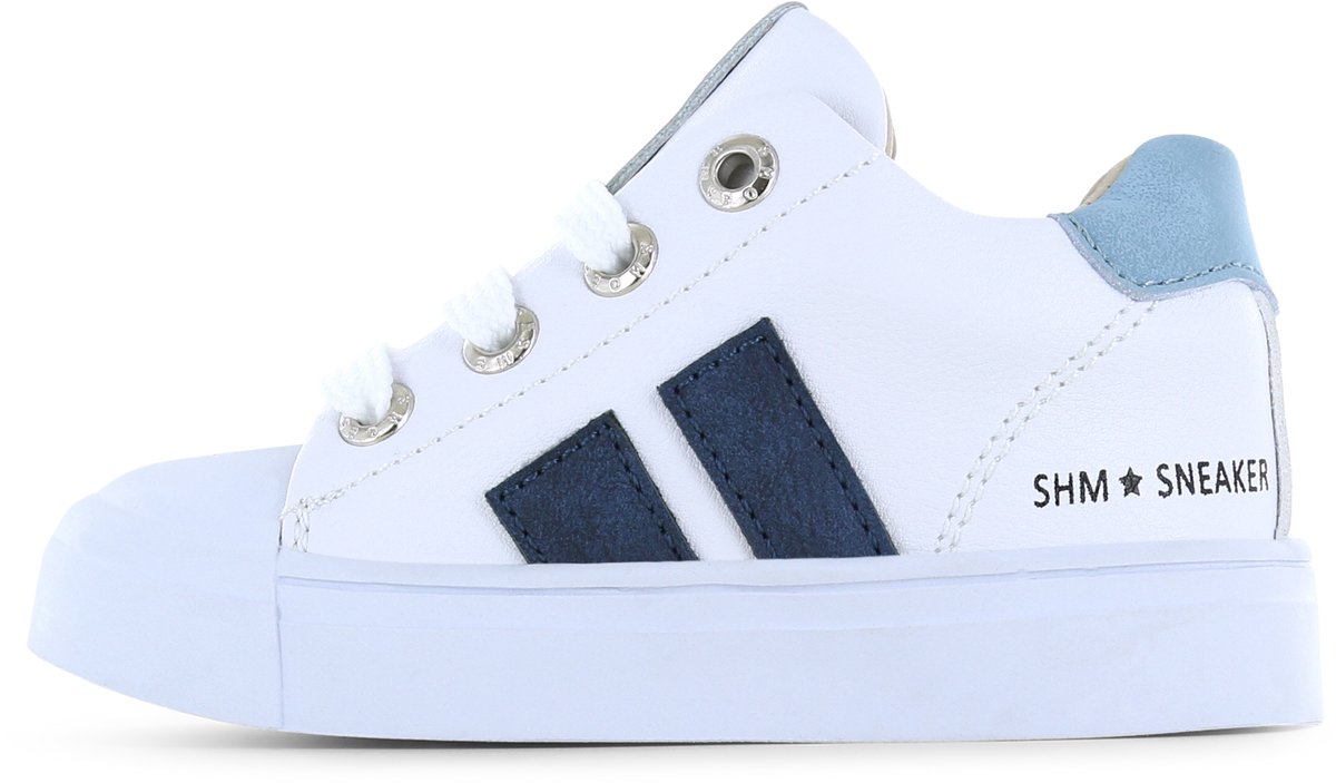 Shoesme Witte Sneaker Met Blauwe Stripings - Sneakers Kinderen - Jongens - White Blue - Microfiber leer - Maat 30