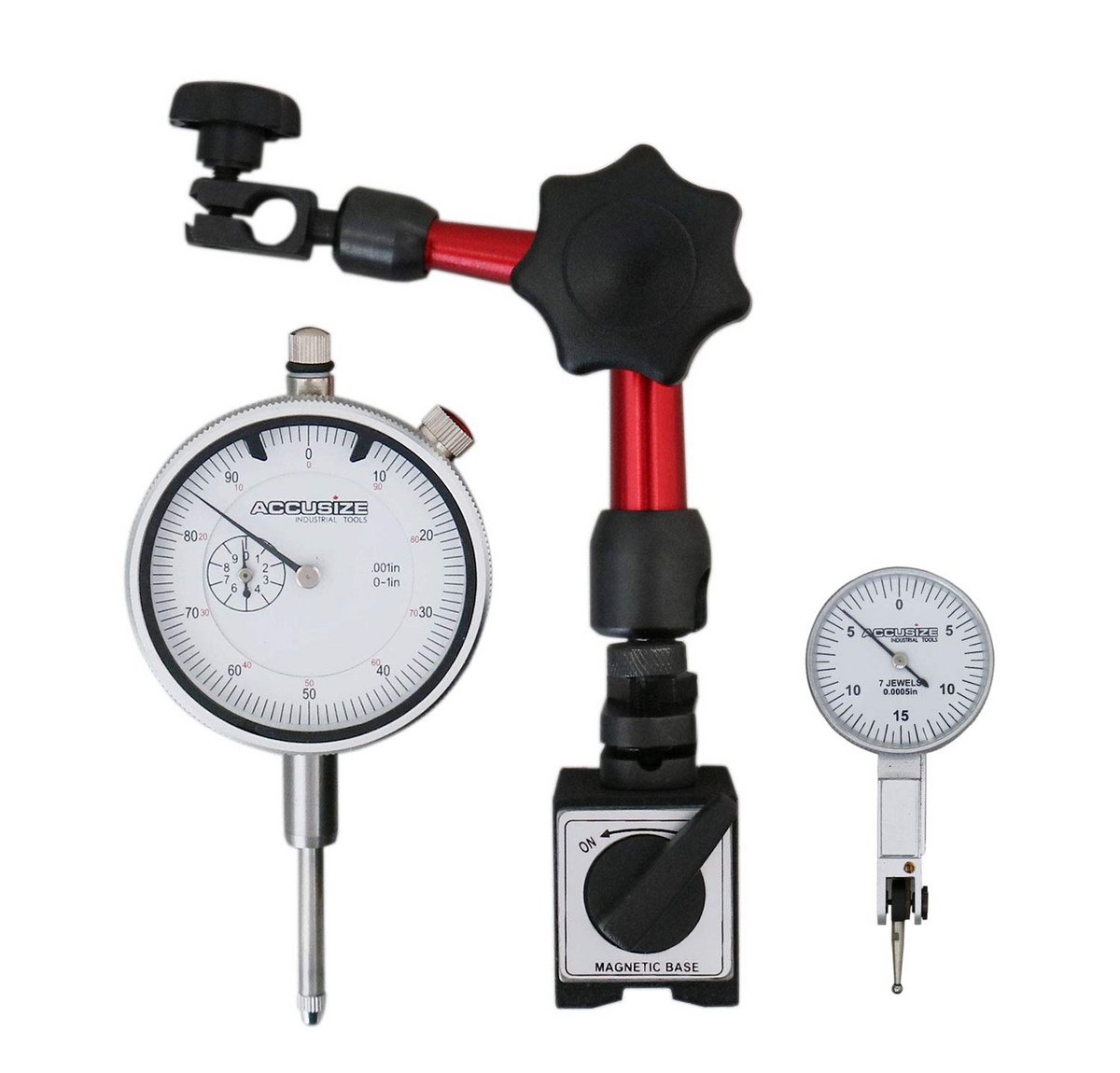 Precisie Meetset: Meetklok 0-1" x 0,001" en Testindicator met Magnetische Basis