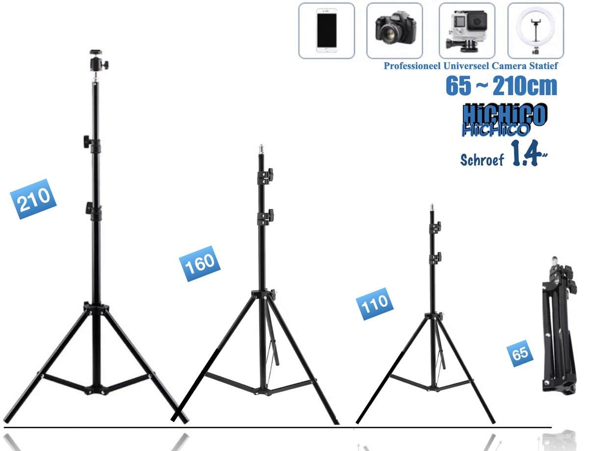 HiCHiCO Smartphone Statief 210Cm Voor Fotocamera en Smartphone