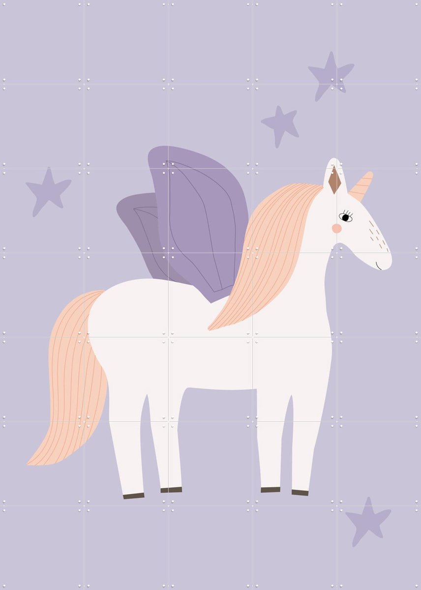 IXXI Winged Unicorn Lilac, Little Otja - 100 x 140 cm - Gratis ophangtool - Grote wanddecoratie en posters Kinderkamer, Babykamer, Kinderen