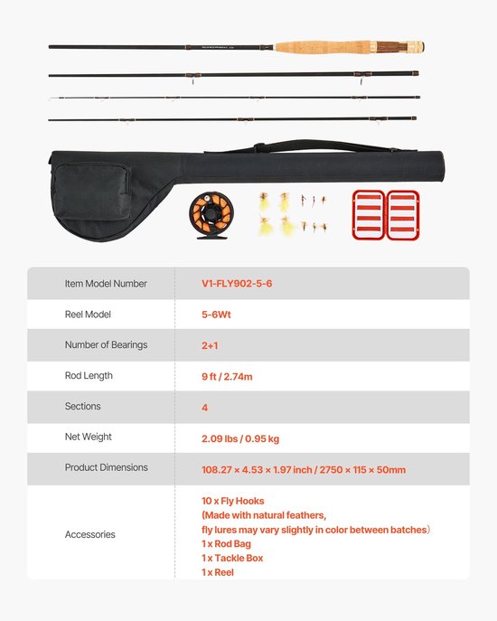 Vliegvisset - Vliegvishengel en Molen Set - IM7 Carbon - Complete Starterset - Inclusief Hengeltas en Tacklebox - Vliegvishaken 6 Korte + 4 Lange - Reisset — afbeelding 2
