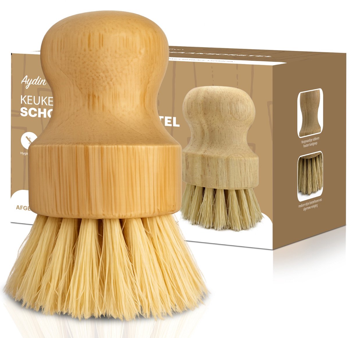 Aydin Online® Champignon Borstel – Houten Keukenreinigingsborstel met Natuurlijke Sisal Vezels – Groente- en Keukengerei Borstel