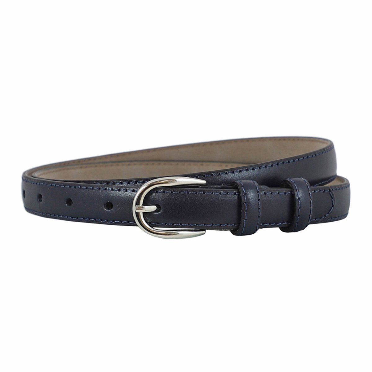 Houtkamp Smalle Leren Dames Riem 2 cm – Gebolleerde Taille- & Broekriem | Elegant | Blauw - Lengte totaal 120 cm / Riemmaat 105