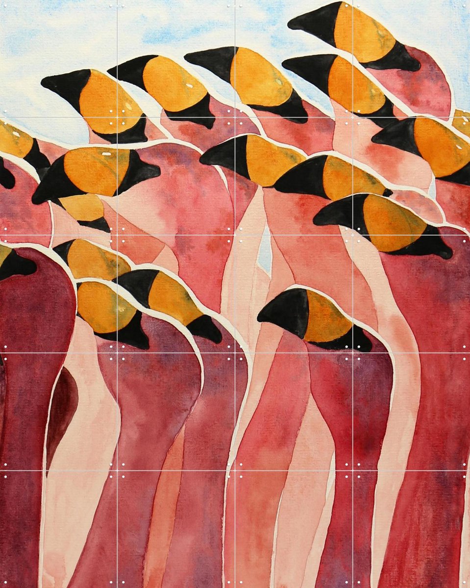 IXXI The Pink Flamingos, Natalie Bruns - 80 x 100 cm - Gratis ophangtool - Grote wanddecoratie en posters - Aquarel, Speels, Abstract, Kleurrijk