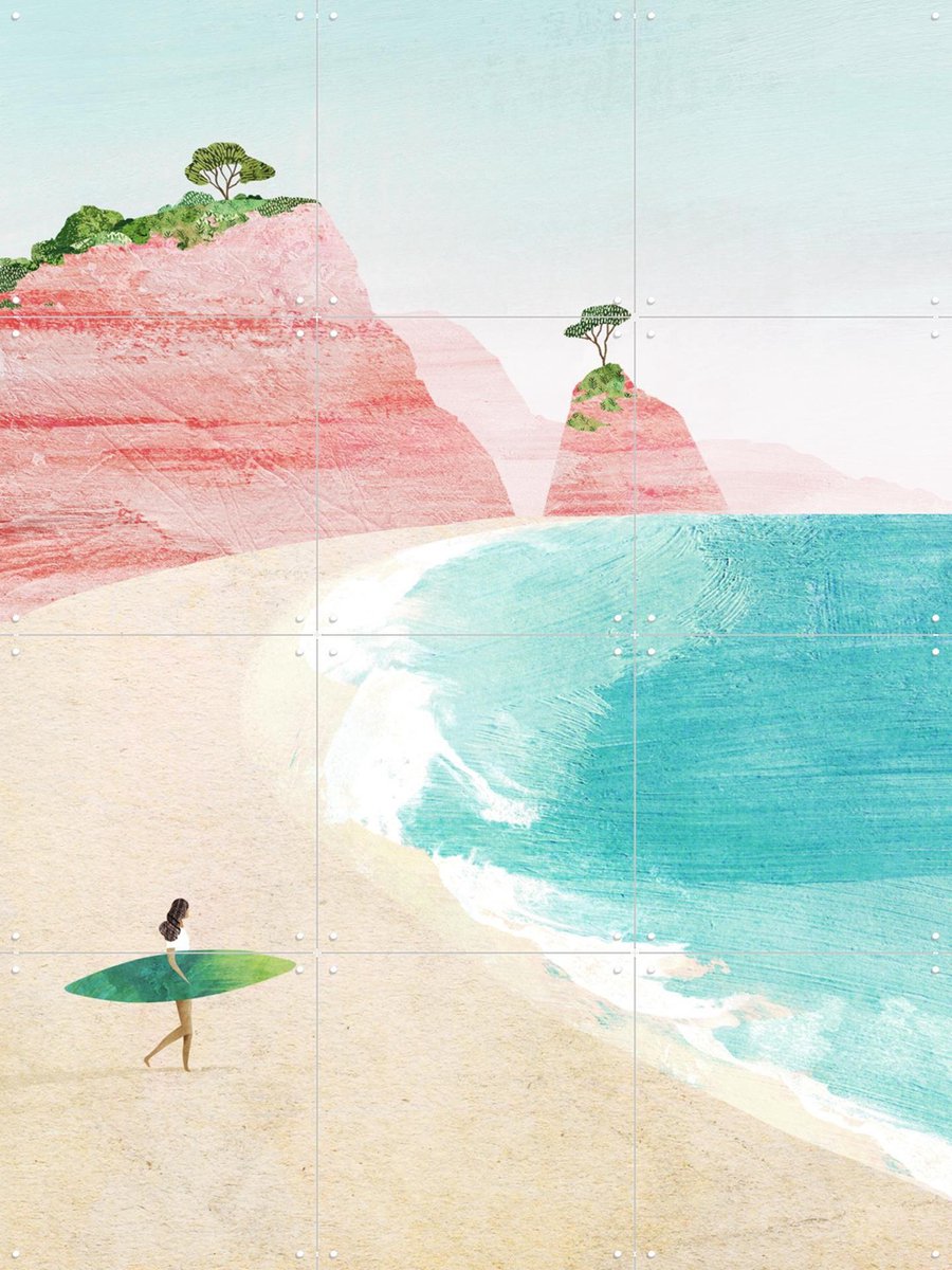 IXXI The Surfer 2, Henry Rivers - 60 x 80 cm - Gratis ophangtool - Grote wanddecoratie en posters - Illustraties, Kleurrijk, Speels, Aquarel