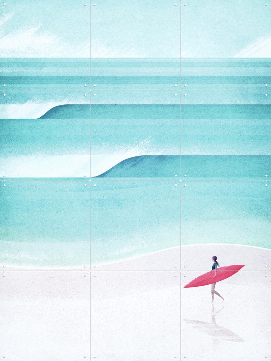 IXXI The Surfer, Henry Rivers - 60 x 80 cm - Gratis ophangtool - Grote wanddecoratie en posters - Minimalisme, Illustraties, Woonkamer, Mancave