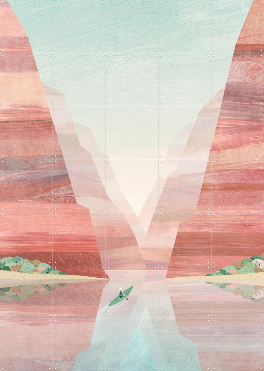 IXXI The Canyon, Henry Rivers - 100 x 140 cm - Gratis ophangtool - Grote wanddecoratie en posters - Illustraties, Kleurrijk, Mancave, Bergen, Natuur