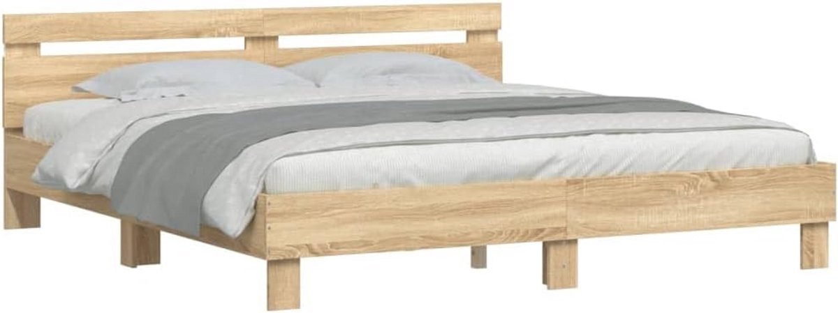 Tweepersoons Bedframe met Hoofdeinde en LED-Verlichting 160x200 cm Sonoma Eiken