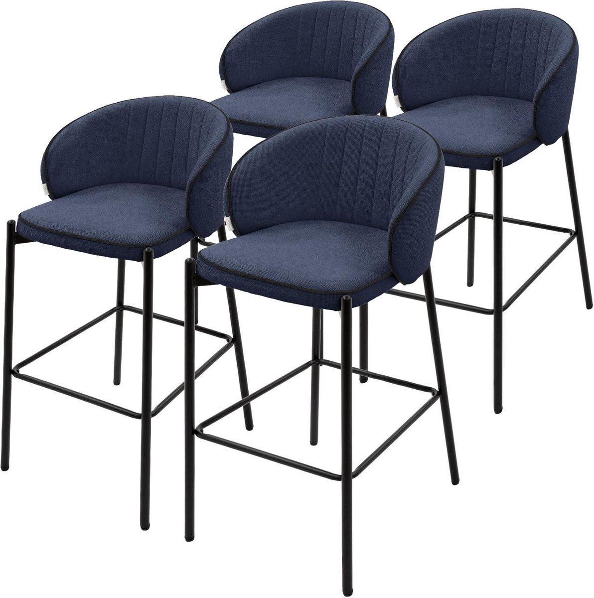 Set van 4 Barkrukken Donkerblauw met Rugleuning en Voetensteun 76cm Hoog
