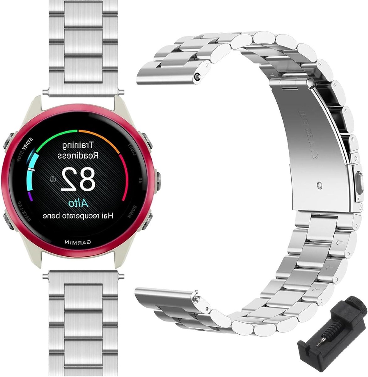 Armband - compatibel met sporthorloge - stalen horlogeband - roestvrij staal - reserveband - stijlvol - slijtvast - geschikt voor Garmin Forerunner 570 - 47 mm - zwartwegwijzerplaat .