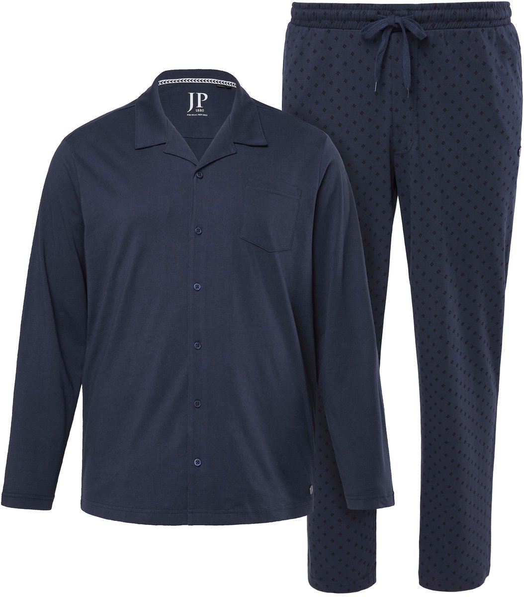 JP 1880 - Heren - Pyjama loungewear tweedelig minimalistisch patroon - Navy blauw - Maat 5XL