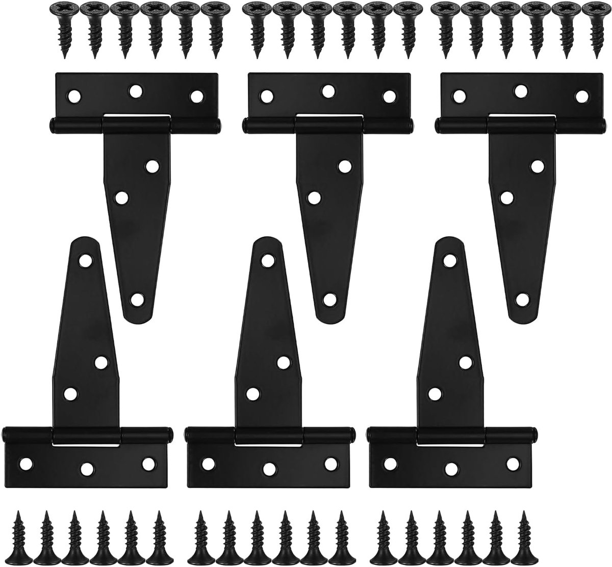 6 Stuks Zwarte T-Scharnieren - Metalen Deurscharnieren voor Tuinpoorten en Schuurdeuren