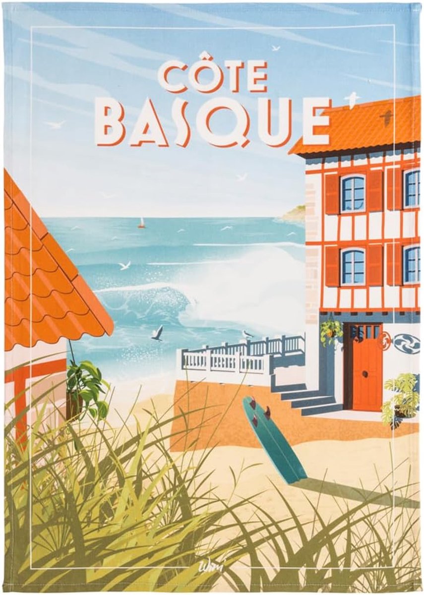 Katoenen Theedoek met Baskische Kustprint, 50 x 75 cm