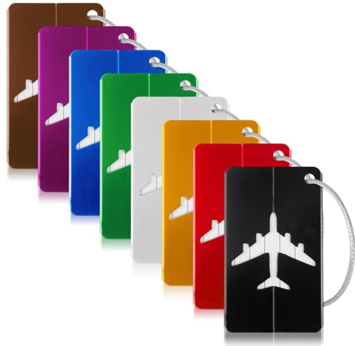 Ultiluxe® Kofferlabels - 8 Stuks - Bagagelabels Voor Koffer of Trolley - Adreslabels Voor Reizen - 7.5 x 4.5 cm - Aluminium - Met Staaldraadlus - Kleurrijk