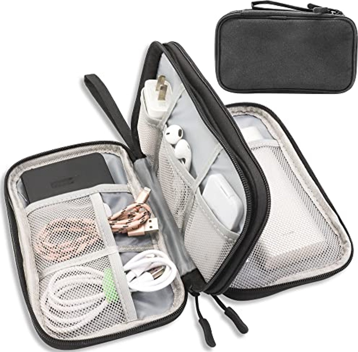 Ultiluxe® Kabeltas - Organizer Opbergtas Voor Kabels - Accessoire Organizer - 22 x 13 x 5 cm - Dubbel Laags - Waterdicht - Zwart