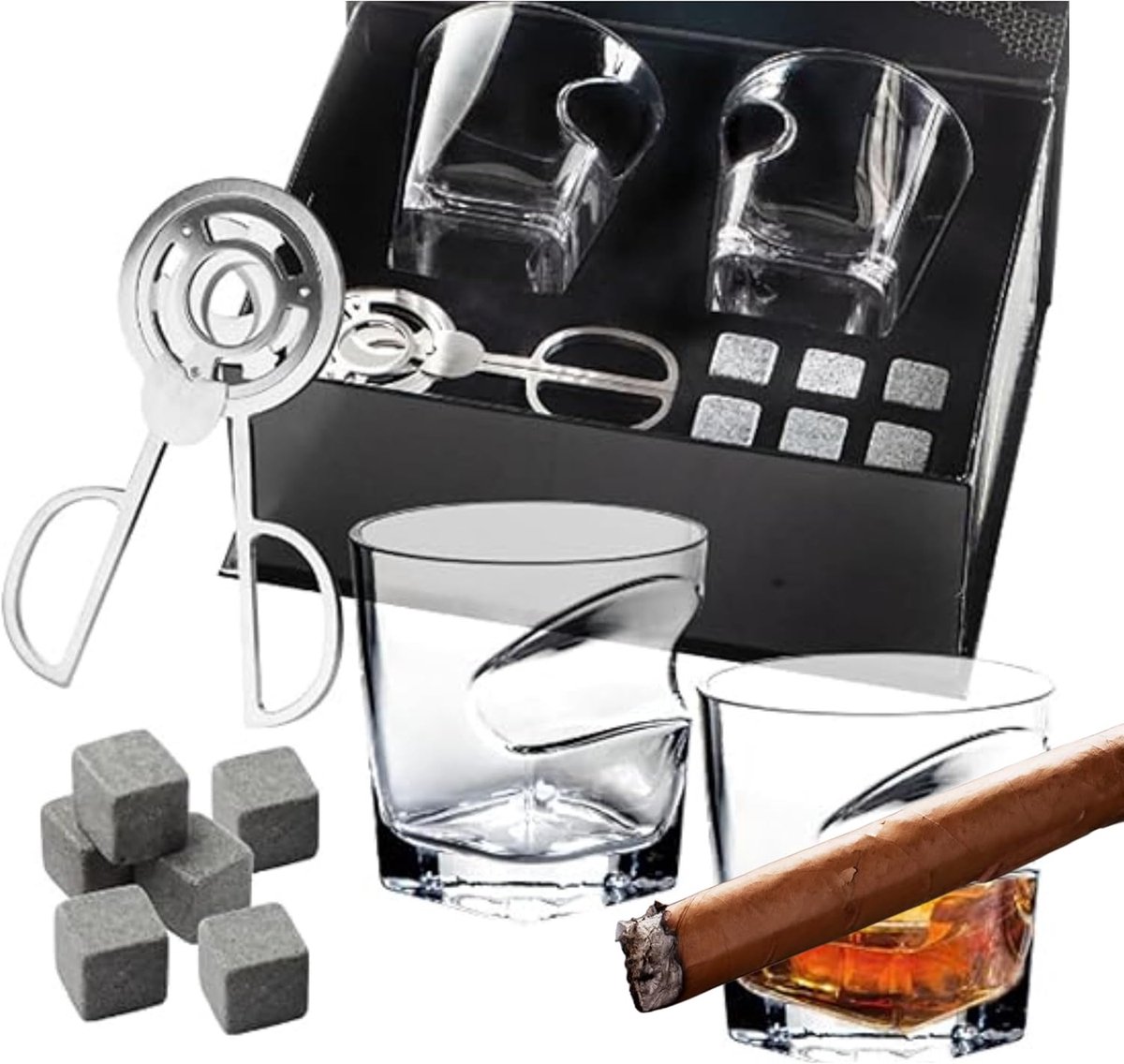 Luxe Whiskyglas Set met Koelstenen voor Mannen en Vaders