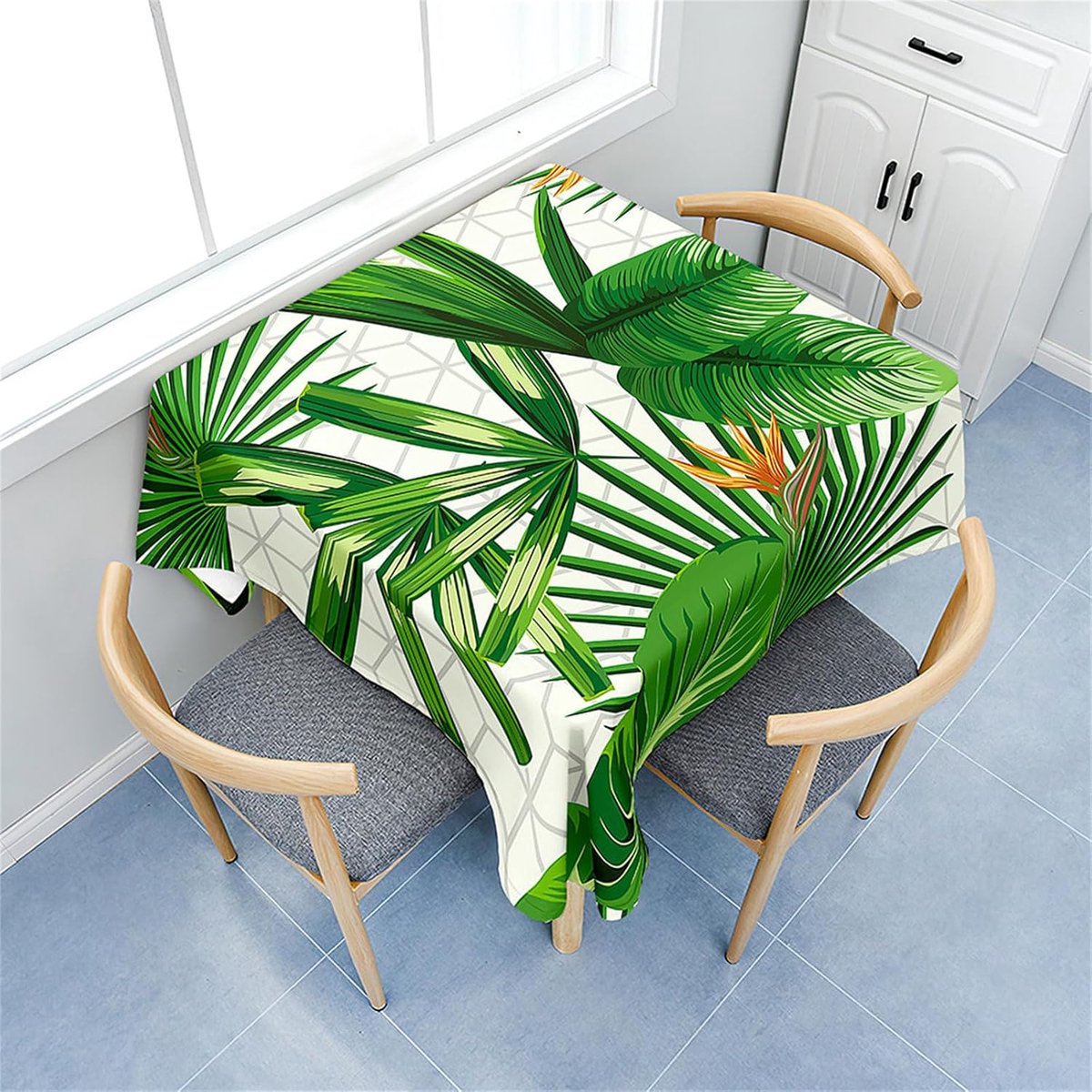 Waterafstotend Vierkant Tafelkleed met 3D Plantenprint voor Keuken en Picknicks