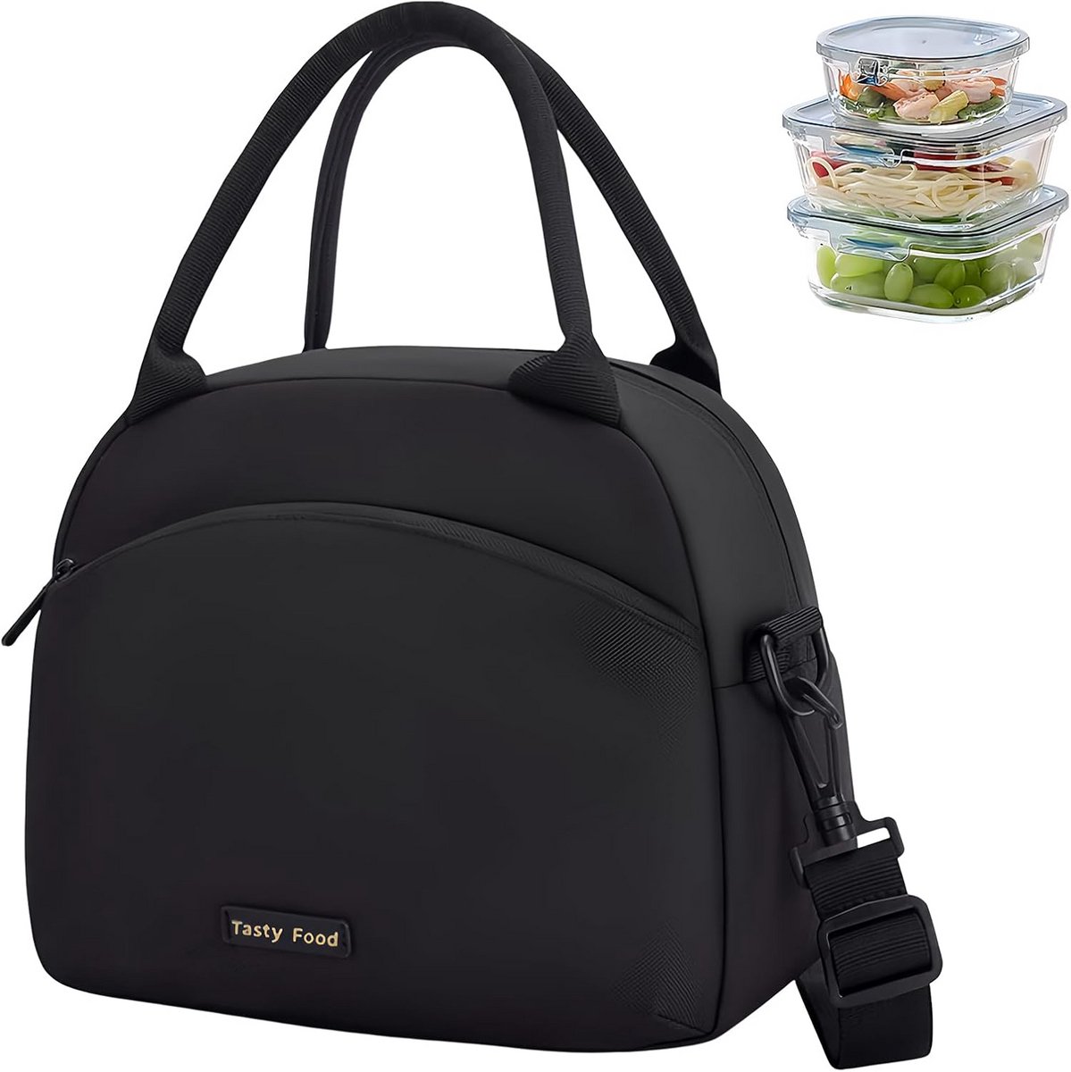 Draagbare Koeltas met Schouderriem - Lunchtas voor Picknick, School of Werk - Zwart