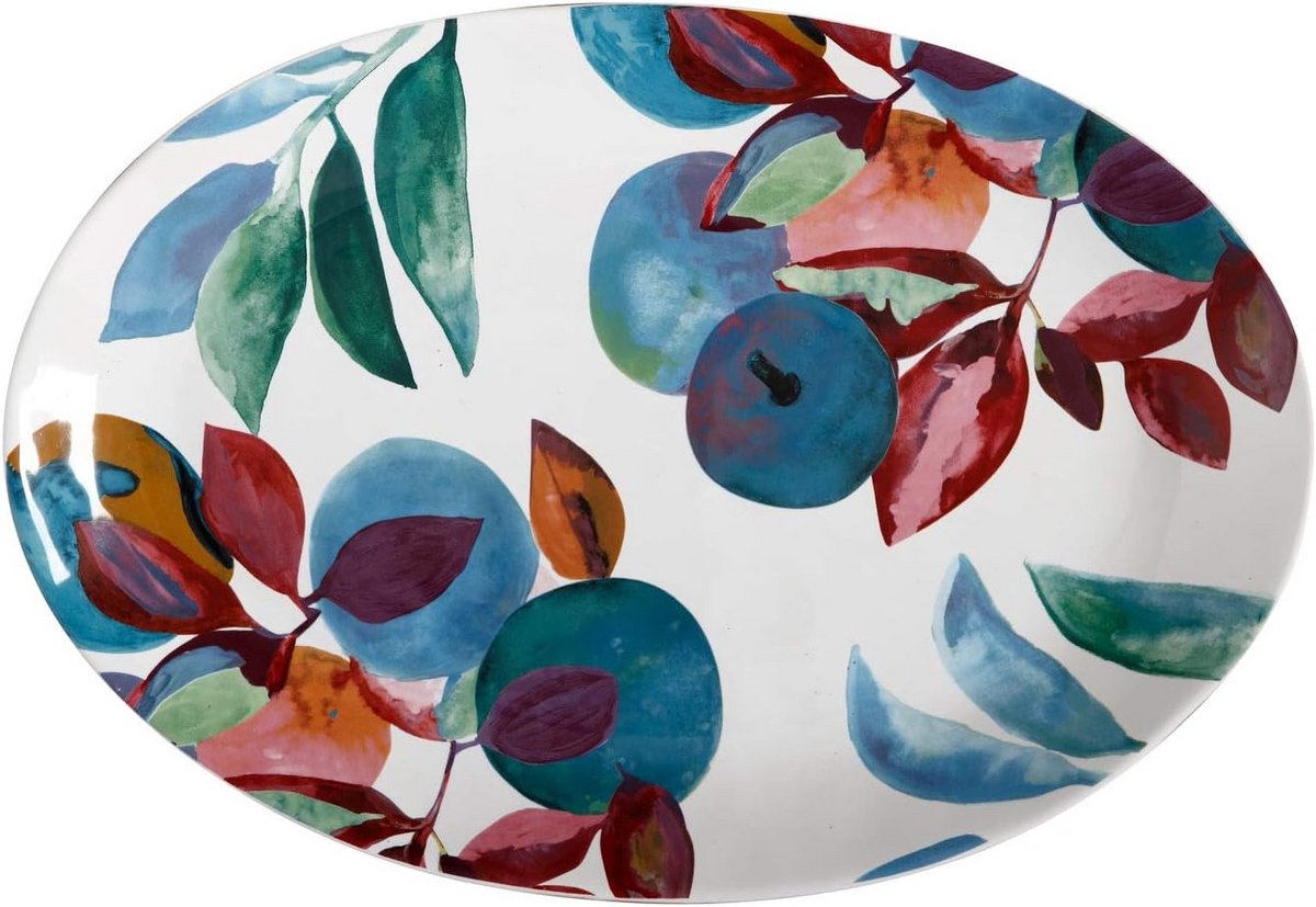 Keramische Ovale Plaat Meerkleurig Bloemendecor - Serveerplank