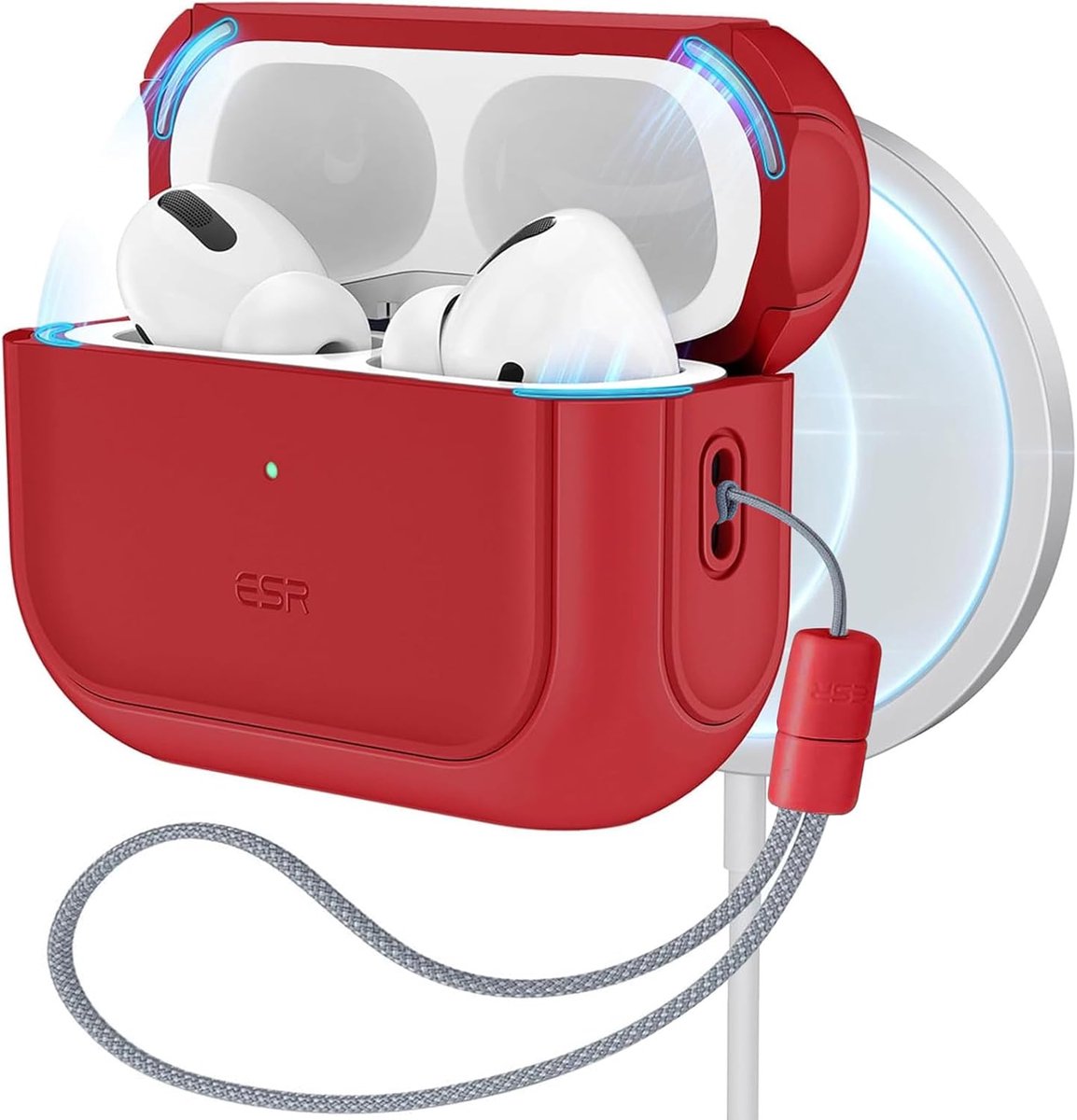 Stevige Beschermhoes voor AirPods Pro 2 & 1 Generatie met Magnetisch Deksel - MagSafe Compatibel - Rood