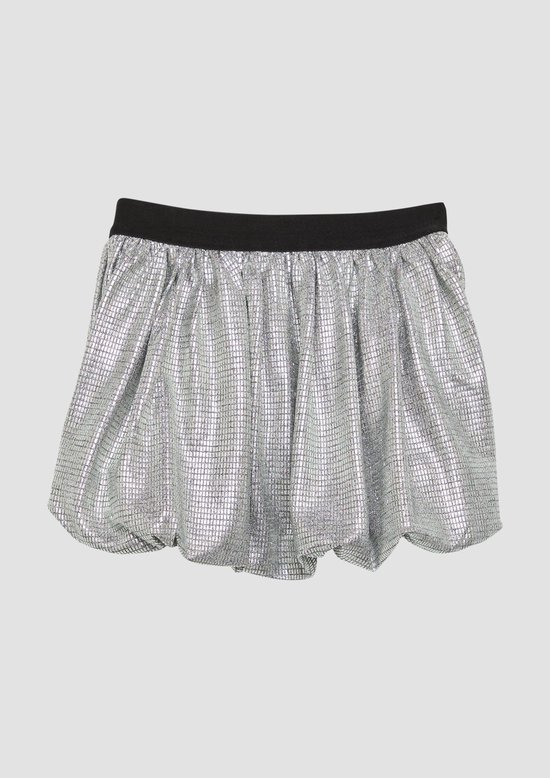 Zilveren rok met elastische band en gedrapeerde stof.