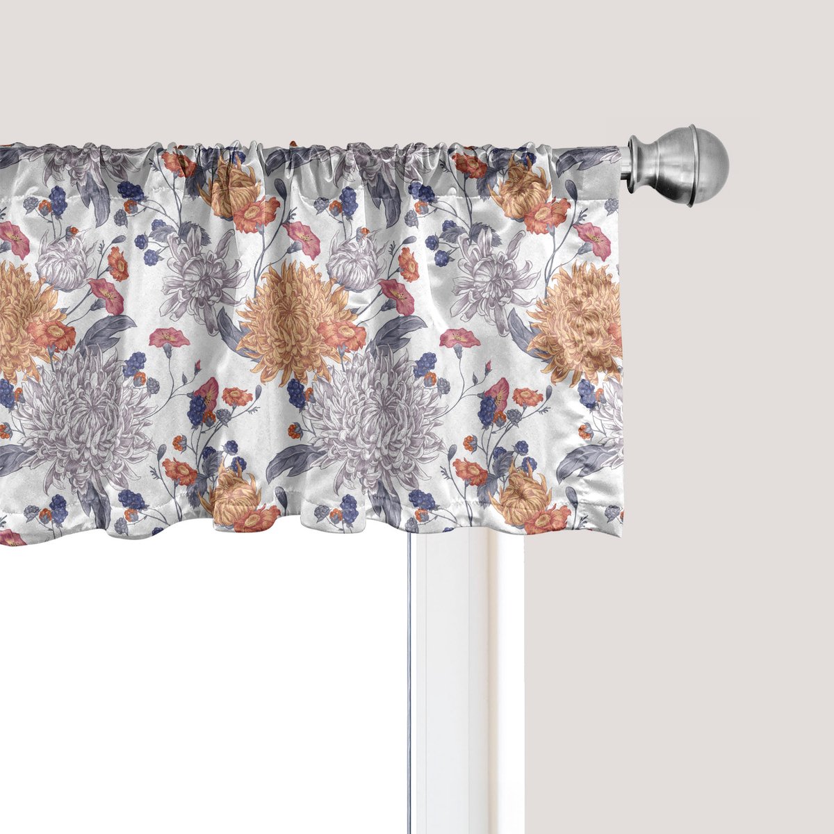 ABAKUHAUS Vintage botanische raamvalance, gordijnvalance voor keuken en slaapkamer met tunnelzoom, 137 cm x 30 cm, donker lavendel donker perzik
