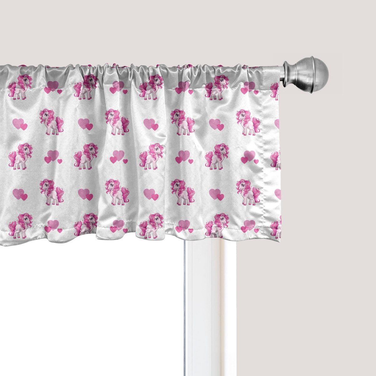 ABAKUHAUS Love Window Valance, Gordijnvalance voor Keuken en Slaapkamer met Tunnelzoom, 137 cm x 45 cm, Roze Wit