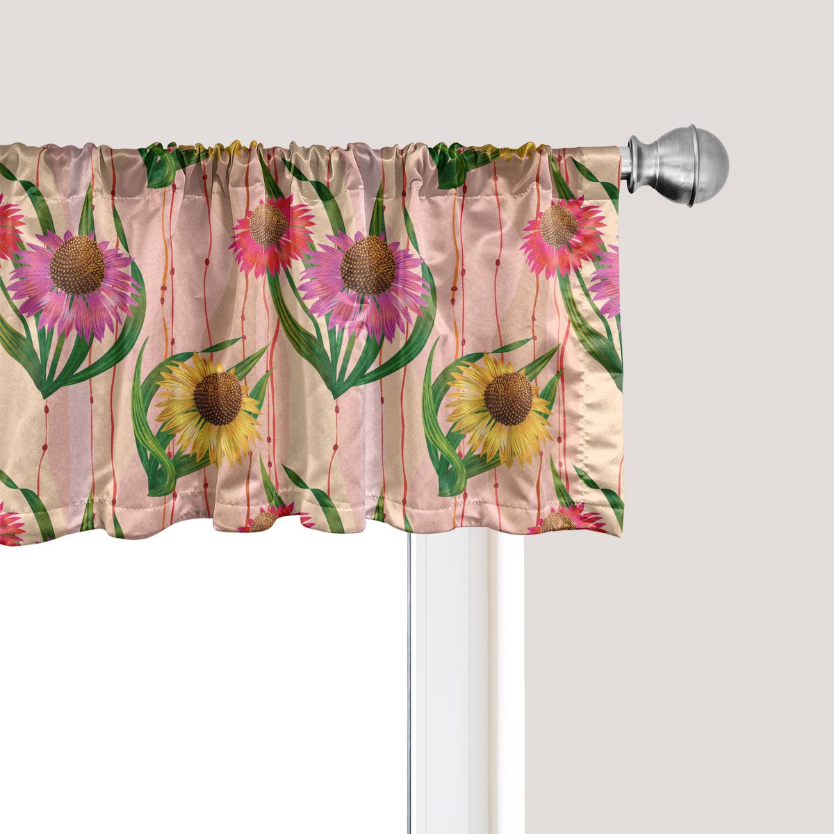 ABAKUHAUS Zonnehoed Raamvalletje, Gordijnvalletje voor Keuken en Slaapkamer met Tunnelzoom, 137 cm x 45 cm, Multicolor