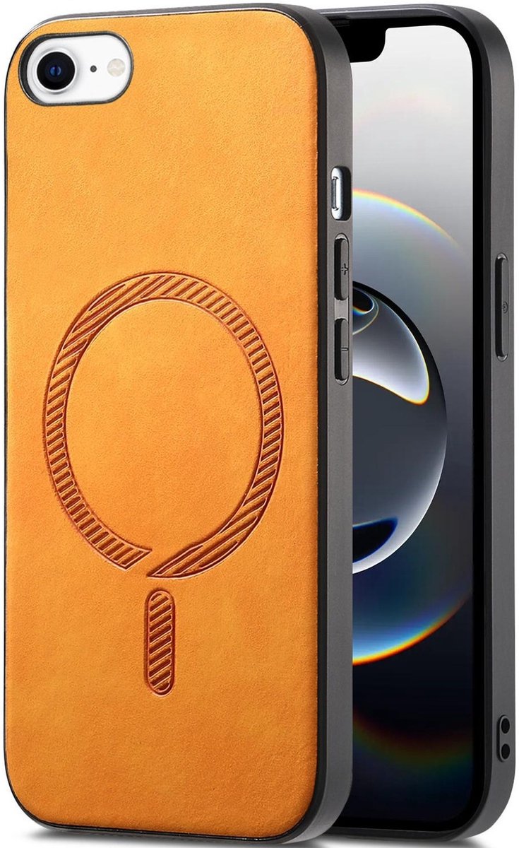 Hoesje geschikt voor Apple iPhone 17e/16e - Phonesta Retro Vegan Leather Back Cover - Geschikt voor MagSafe - Oranje