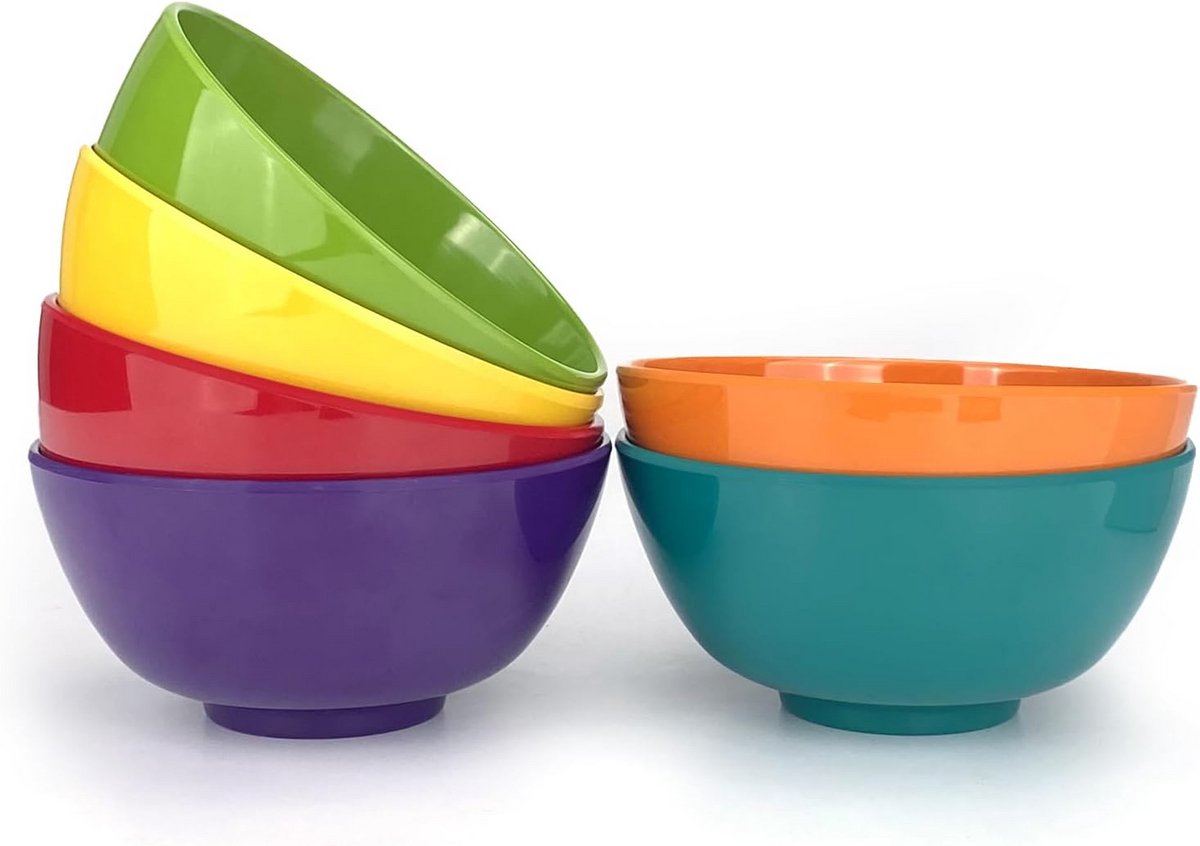 Set van 6 Kleurrijke Melamine Salade- en Soepkommen - 15cm Rond, Onbreekbaar