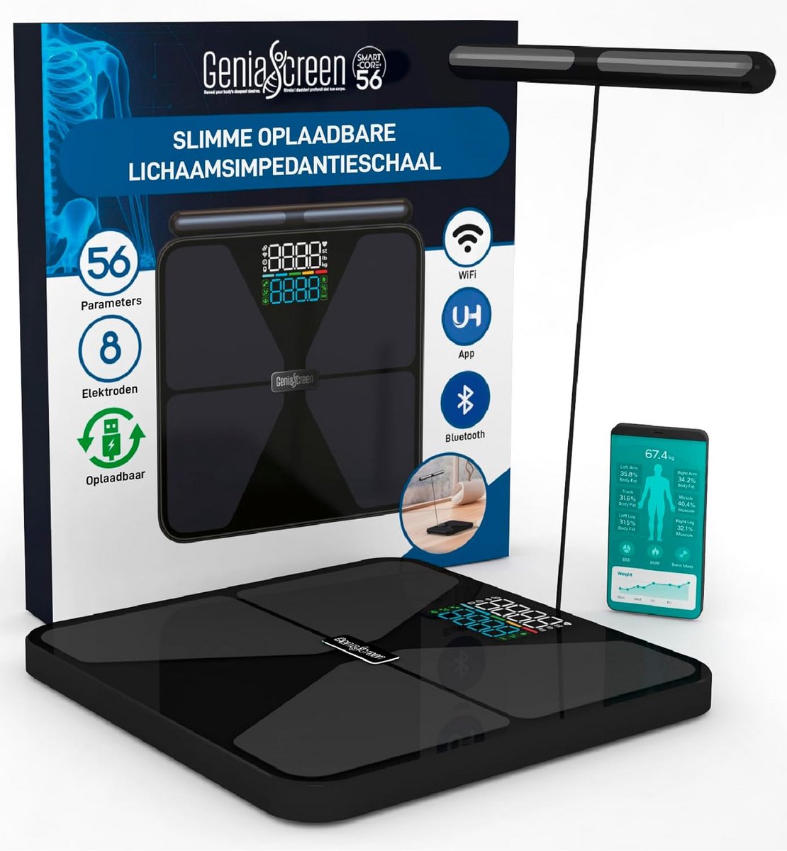 Digitale Lichaamsanalyse Weegschaal met Handsensoren en 56 Metingen