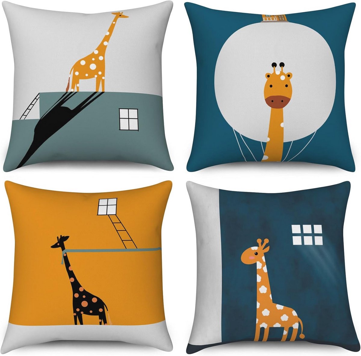 Set van 4 Kussenslopen 40x40 cm met Dierenprint voor Kinderen - Sierkussenhoezen