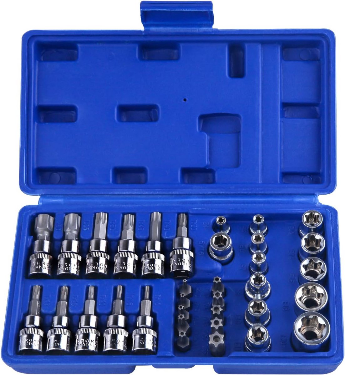34-delige Torx Bit Socket Set E-Dop Set en Beveiligde Torx Bit Set Inclusief Adapter en Koffer