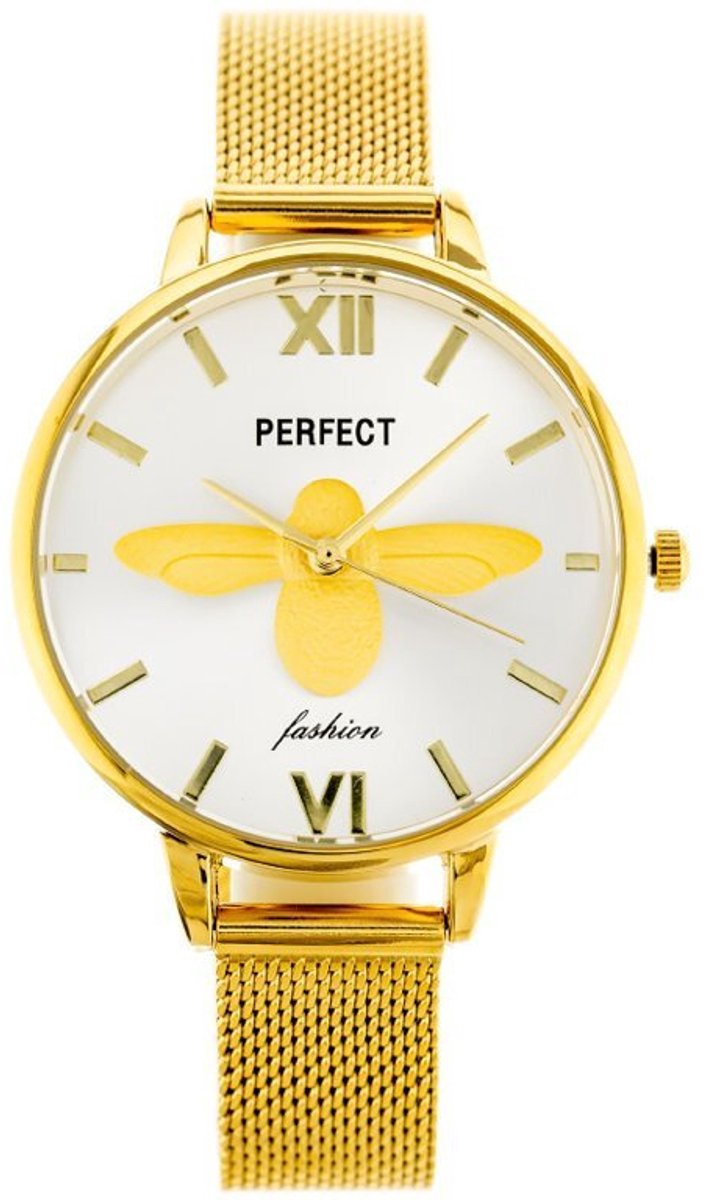 Perfect - Dameshorloge - S638 - Gouden Wijzerplaat - Goudkleurige Band