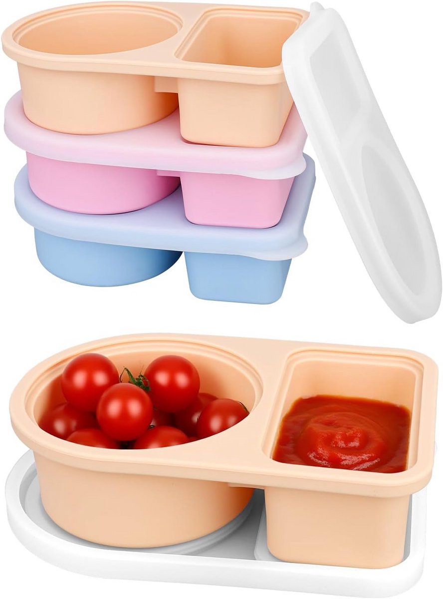 Set van 3 Herbruikbare Snackdoosjes met Deksel en Dubbele Compartimenten