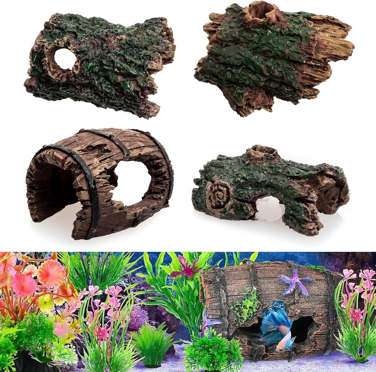 Set van 4 Holle Boomstammen Decoratie voor Aquarium en Terrarium