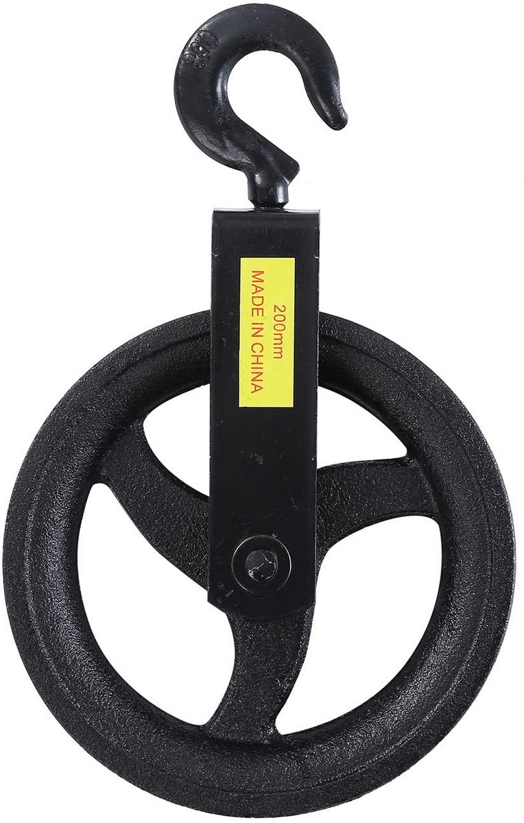 Robuust Katrolwiel 200 mm met Haak voor Bouw en Steigers - 260 KG