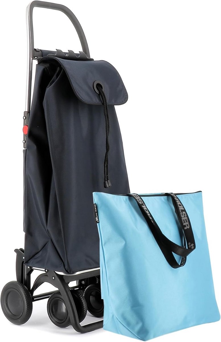 Opvouwbare boodschappentrolley met 4 wielen en extra tas