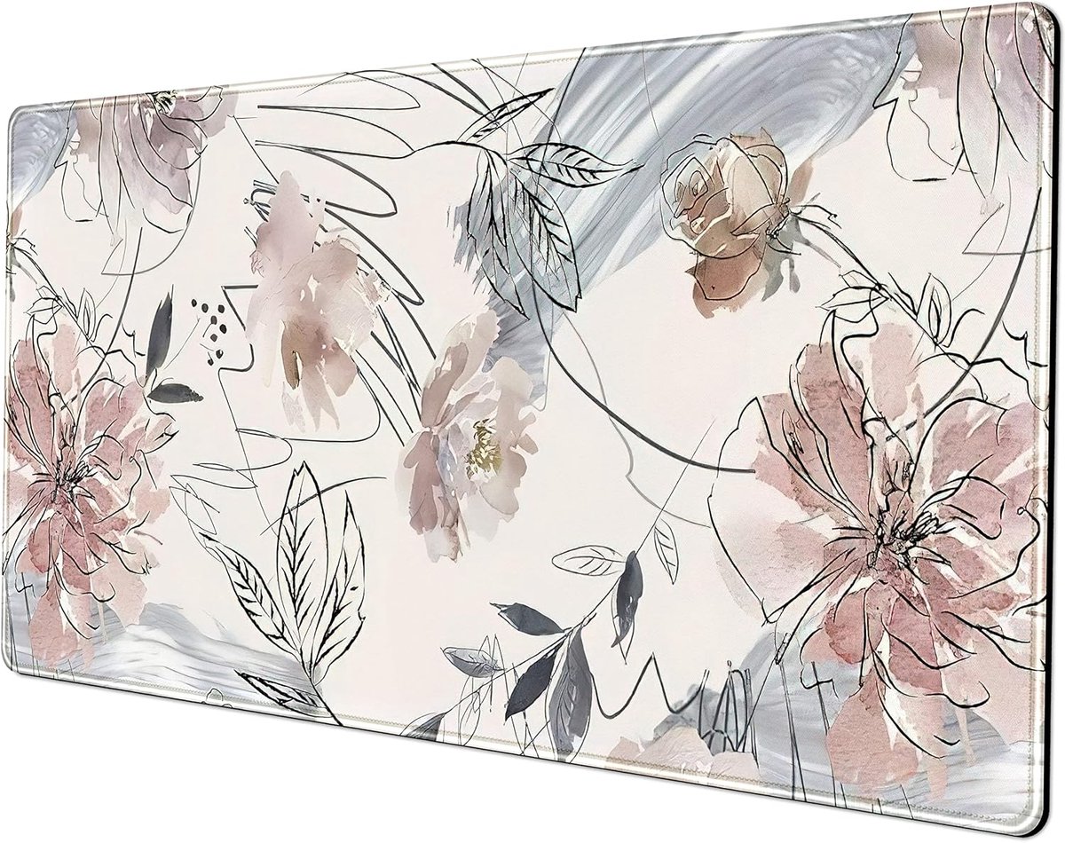 Abstracte Handgeschilderde Bloemen Gaming Muismat 80 x 40 cm met Antislip Rubberen Basis